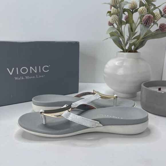 Vionic Raysa Leather Slip On Sandals White/Grey H9679L1100 Women's US 5 M - Picture 6 of 10